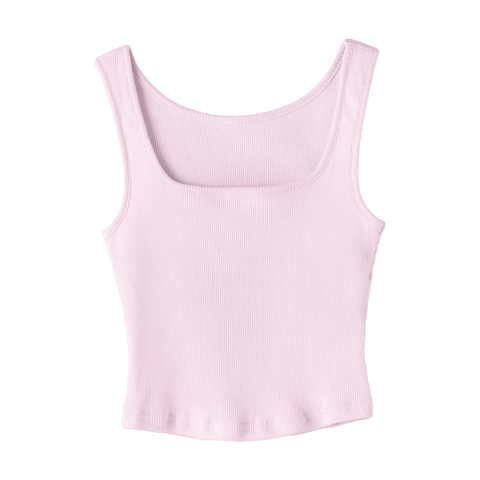 Amelia Tank, custom cropped fitted tank top with square neck in BB Blush color