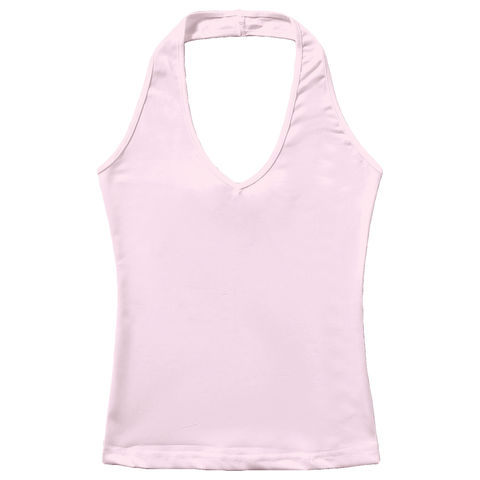 La Jolla Top, custom full-length halter top with V-neckline and open back in BB Blush color
