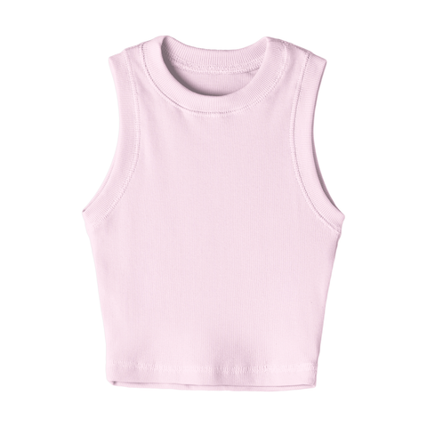 Laguna Tank, custom fitted cropped tank top with a high neckline in BB Blush color