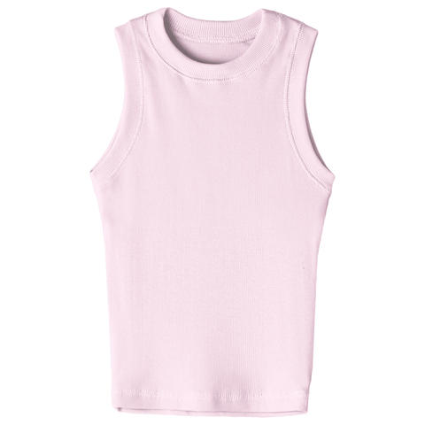 Laguna Tank, custom fitted full-length tank top with a high neckline in BB Blush color