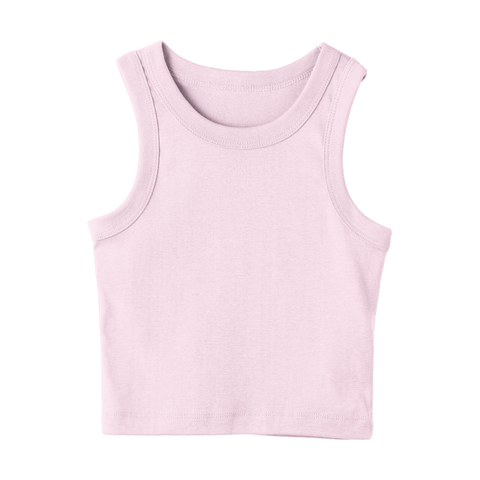 Malibu Tank, custom cropped fitted tank top with wide straps in BB Blush color