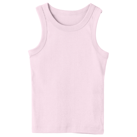 Malibu Tank, custom full-length fitted tank top with wide straps in BB Blush color