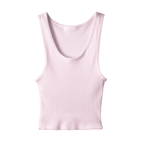 Sunset Tank, custom cropped scoop neck tank top in bb blush color