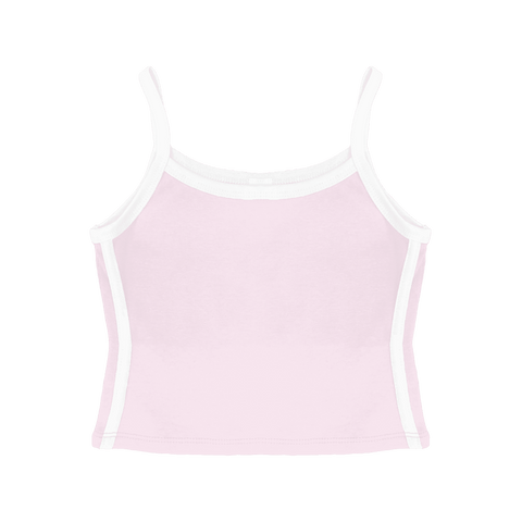 Thalia Tank, custom cropped spaghetti strap tank top with white side stripes in bb blush color
