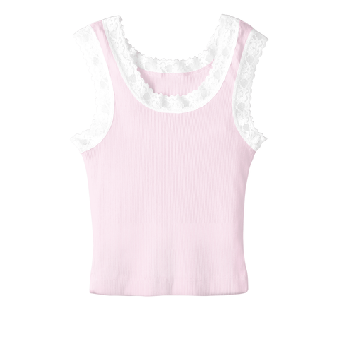 Victoria Tank, custom cropped lace tank top in bb blush color