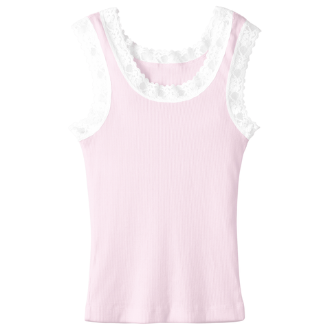 Victoria Tank, custom full-length lace tank top in bb blush color