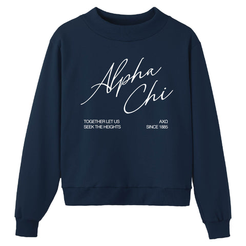 Crimson Script Navy Sorority Mock Neck