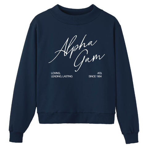 Crimson Script Navy Sorority Mock Neck