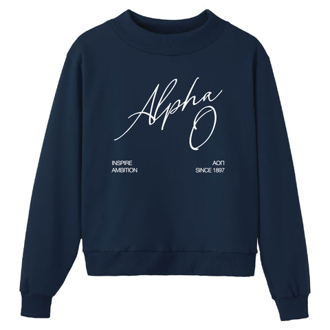 Crimson Script Navy Sorority Mock Neck