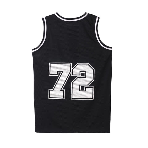 Black basketball jersey with number 72 on a white background