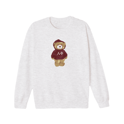 Bear in Red Crewneck-Alpha Phi-M-gray