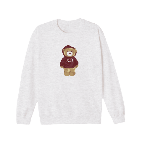 Bear in Red Crewneck-Chi Omega-M-gray
