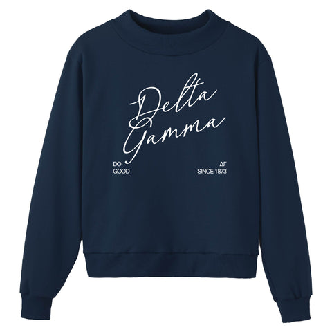Crimson Script Navy Sorority Mock Neck