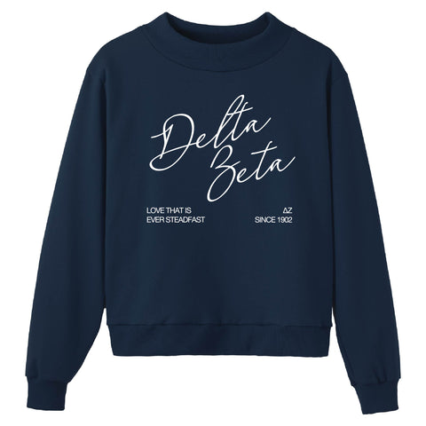 Crimson Script Navy Sorority Mock Neck