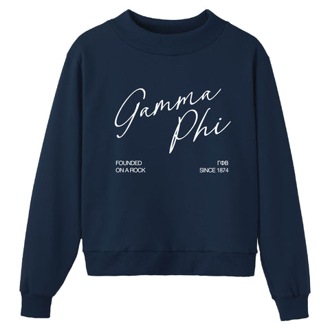 Crimson Script Navy Sorority Mock Neck