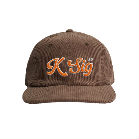 Retro Script Embroidered Fraternity Corduroy Cap