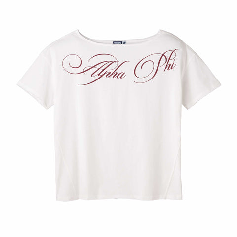 Alpha Phi Off Script Slouchy Off-the-Shoulder Tee