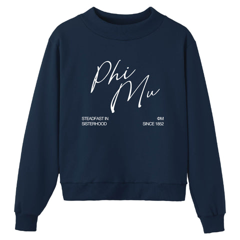 Crimson Script Navy Sorority Mock Neck