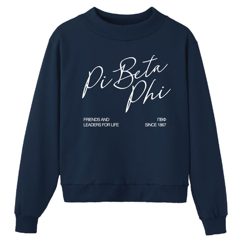 Crimson Script Navy Sorority Mock Neck