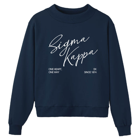 Crimson Script Navy Sorority Mock Neck