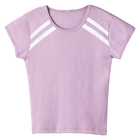 San Luis Tee, custom full-length fitted baby tee with cap sleeves and white stripes from neckline to underarms, in Aphrodite Approved color