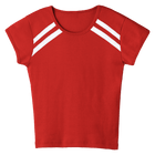 San Luis Tee, custom full-length fitted baby tee with cap sleeves and white stripes from neckline to underarms, in Cherry Whisper color