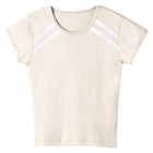 San Luis Tee, custom full-length fitted baby tee with cap sleeves and white stripes from neckline to underarms, in Oat Milk Please color