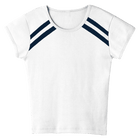 San Luis Tee, custom full-length fitted baby tee with cap sleeves and white stripes from neckline to underarms, in Opal White color