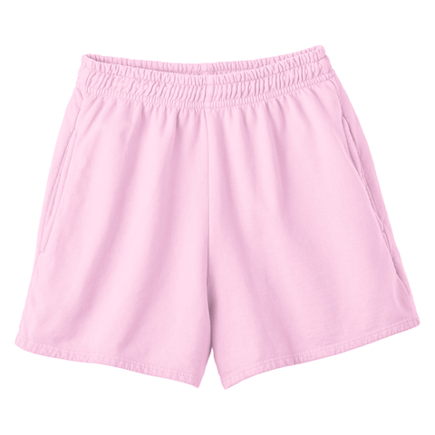 San Clemente Shorts, custom high-rise fleece sweat shorts in BB Blush color