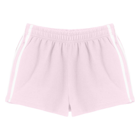 Thalia Shorts, custom mid-rise fleece sweat shorts with white side stripes, in BB Blush color