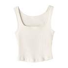 Amelia Tank, custom cropped fitted tank top with square neck in Oat Milk Please color