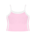 Thalia Tank, custom cropped spaghetti strap tank top with white side stripes in bb blush color