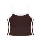 Thalia Tank, custom cropped spaghetti strap tank top with white side stripes in latte love color