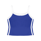 Thalia Tank, custom cropped spaghetti strap tank top with white side stripes in lazuli lover color