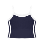 Thalia Tank, custom cropped spaghetti strap tank top with white side stripes in midnight chic color