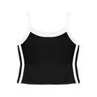 Thalia Tank, custom cropped spaghetti strap tank top with white side stripes in onyx black color
