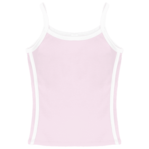 Thalia Tank, custom full-length spaghetti strap tank top with white side stripes in bb blush color