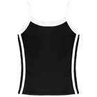 Thalia Tank, custom full-length spaghetti strap tank top with white side stripes in onyx black color