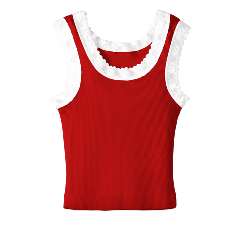 Victoria Tank, custom cropped lace tank top in cherry whisper color