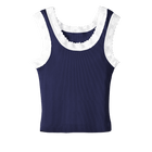 Victoria Tank, custom cropped lace tank top in midnight chic color